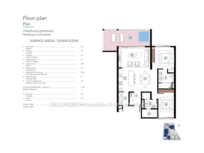 Penthouse avec accès à la plage et services hôteliers, accessible aux étrangers.