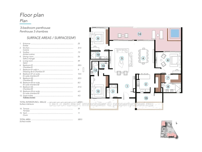 Penthouse avec accès à la plage et services hôteliers, accessible aux étrangers.