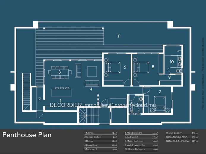 Penthouse situé dans un complexe résidentiel à 10 minutes à pied de la plage