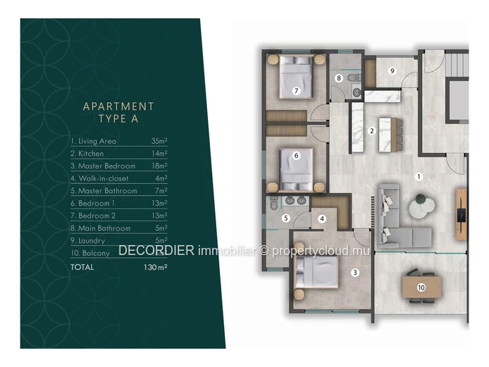 Vaste appartement avec rooftop à Grand Baie